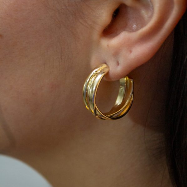 Aros Tiple Trenzados Bañados en Oro - Imagen 3