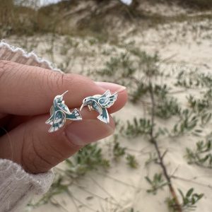 Aros Colibrí Esmaltado Celeste